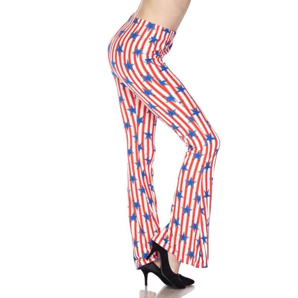 World of Leggings Buttery Smooth Vertical Stars on Stripes Bell Bottom Leggings